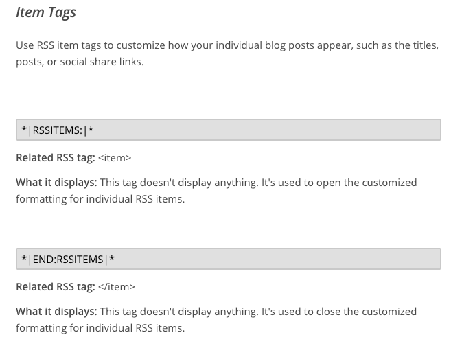 mailchimp rss email items