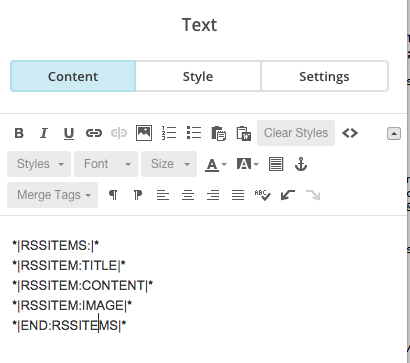 mailchimp rss email item custom text