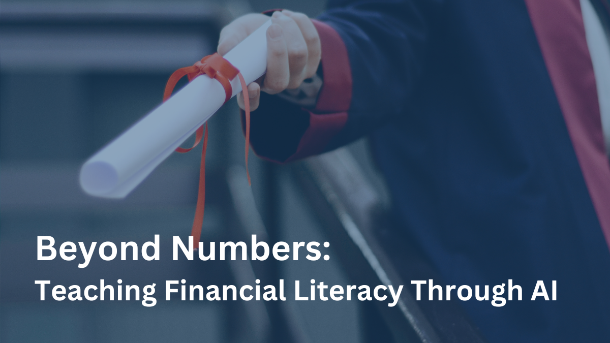 A close-up image of hands holding a rolled diploma with red ribbon against a dark blue background, symbolizing education and financial literacy