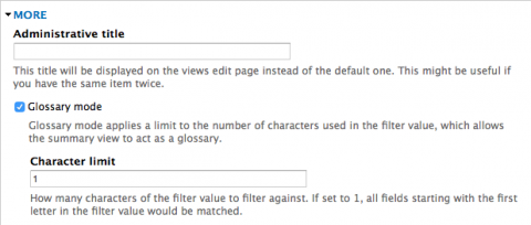 contextual filter glossary mode