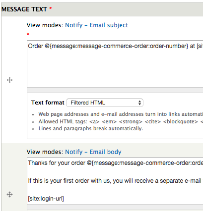 drupal commerce message subject and body