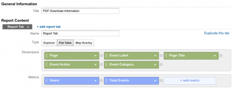 Google Analytics PDF Download custom report configuration