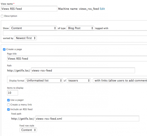 drupal views rss initial setup